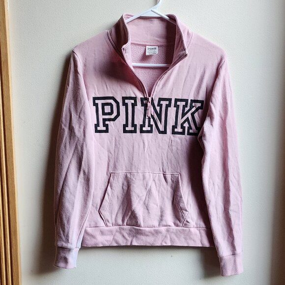 PINK Victoria's Secret Light Pink Quarter Zip-Up Pullover Sweatshirt Size Small - Picture 1 of 12